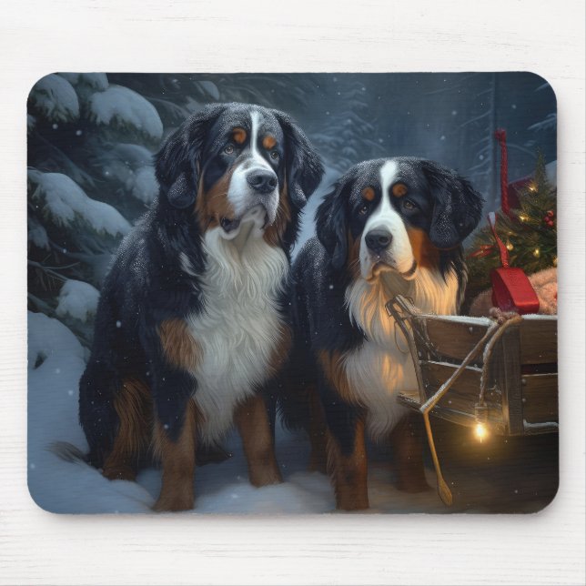 Bernese Mountain Snowy Sleigh Christmas Decor  Mouse Pad (Front)