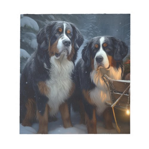 Bernese Mountain Snowy Sleigh Christmas Decor  Notepad