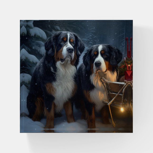 Bernese Mountain Snowy Sleigh Christmas Decor  Paperweight (Front)
