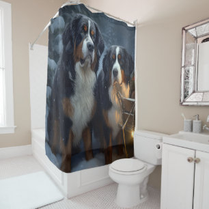 Bernese Mountain Snowy Sleigh Christmas Decor Shower Curtain