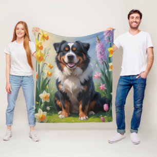 Bernese Mountain Spring Flowers Painting Fleece Blanket
