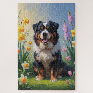 Bernese Mountain Spring Flowers Painting Jigsaw Puzzle