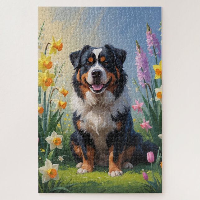 Bernese Mountain Spring Flowers Painting Jigsaw Puzzle (Vertical)