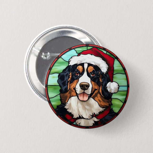 Bernese Mountain Stained Glass Christmas Button (Front & Back)
