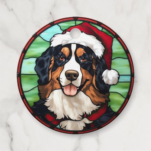 Bernese Mountain Stained Glass Christmas Favor Tags