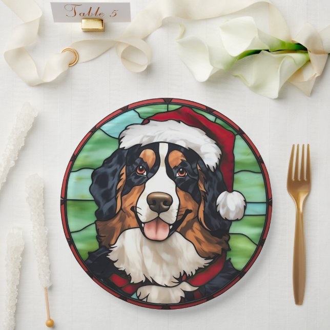 Bernese Mountain Stained Glass Christmas Paper Plates (Wedding)