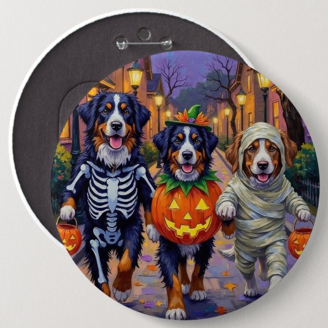 Bernese Mountain Trick-or-Treating In Halloween  Button (Front & Back)