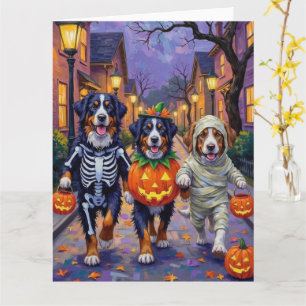 Bernese Mountain Trick-or-Treating In Halloween Card