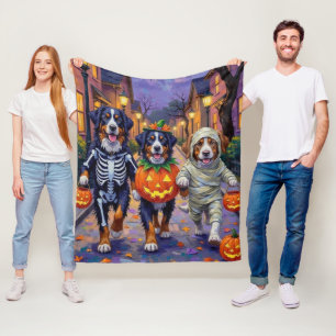 Bernese Mountain Trick-or-Treating In Halloween Fleece Blanket