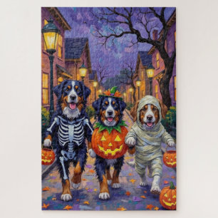 Bernese Mountain Trick-or-Treating In Halloween Jigsaw Puzzle