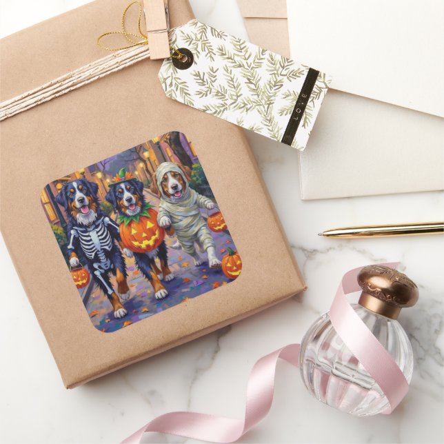 Bernese Mountain Trick-or-Treating In Halloween  Square Sticker (Gifting)