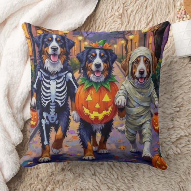 Bernese Mountain Trick-or-Treating In Halloween  Throw Pillow (Blanket)