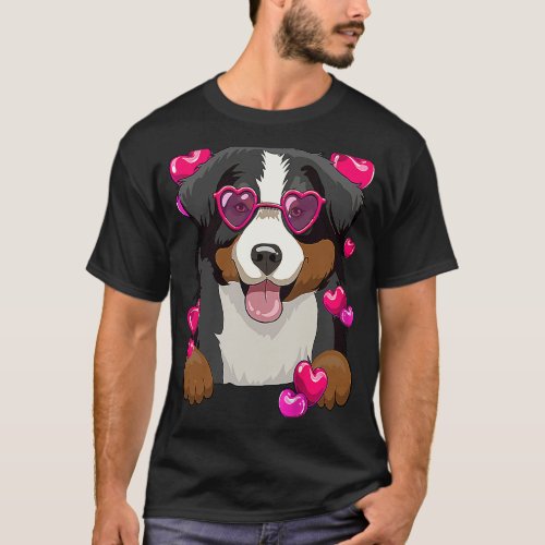 Bernese Mountain Valentines Day Heart Glasses  Dog T_Shirt