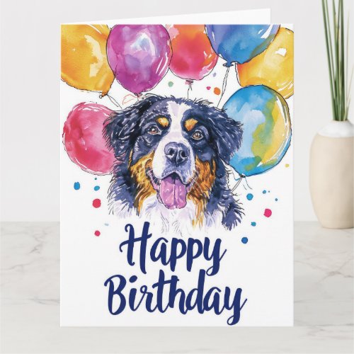 Bernese Mountain with Balloons Card