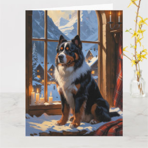 Bernese Mountain With Christmas Lights Holiday Card