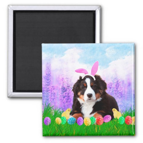 Bernese Mountain with Easter Eggs Bunny Chicks Magnet