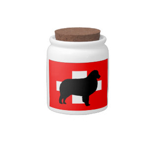 bernese mt dog silhouette switzerland flag candy jar