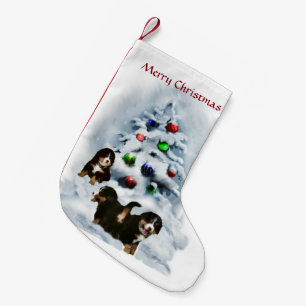 Bernese Mtn Dog Puppies Christmas Small Christmas Stocking