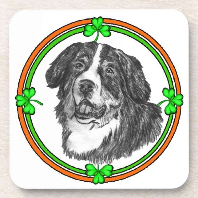 Bernese Mtn Dog St Patricks Beverage Coaster (Front)