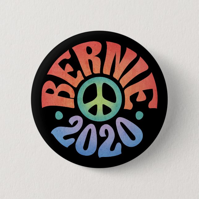 Bernie 2020 Peace Hippie Button (Front)
