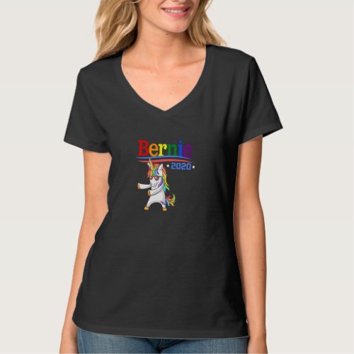 Bernie 2020 Sanders Rainbow Lgbtq Unicorn Flossing T_Shirt