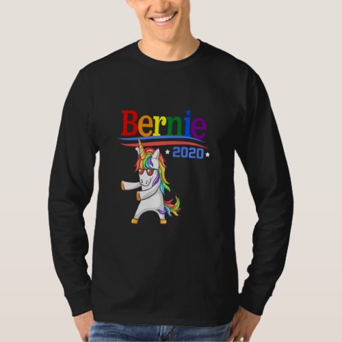 Bernie 2020 Sanders Rainbow Lgbtq Unicorn Flossing T_Shirt