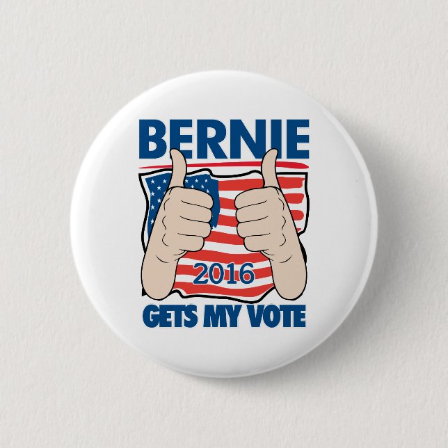 Bernie Gets My Vote 2016 Bernie Sanders Campaign Pinback Button (Front)