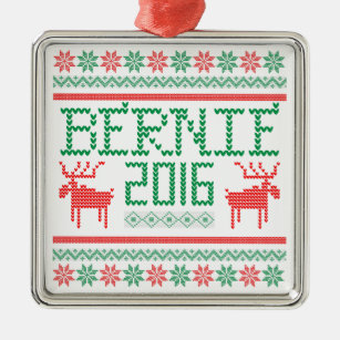 Bernie Sanders 2016 President Ugly Holiday Sweater Metal Ornament