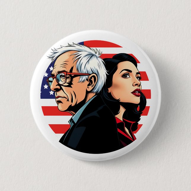 Bernie Sanders & AOC Fighting Oligarchy Tour Fight Button (Front)