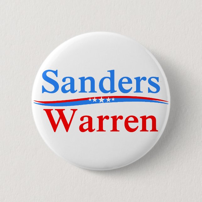 BERNIE SANDERS - ELIZABETH WARREN 2016 PRESIDENT PINBACK BUTTON (Front)