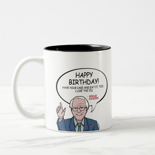 Bernie Sanders Greeting - Happy Birthday -.png Two-Tone Coffee Mug (Left)