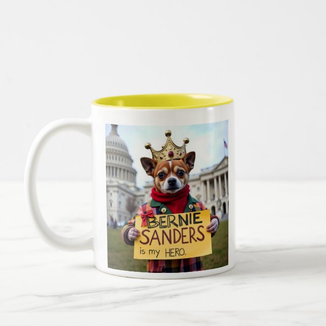 Bernie Sanders Is MY hero Cute Chihuahua protester Two-Tone Coffee Mug (Left)