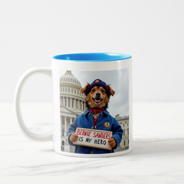 Bernie Sanders Is MY hero Cute dog protester Two-Tone Coffee Mug (Left)