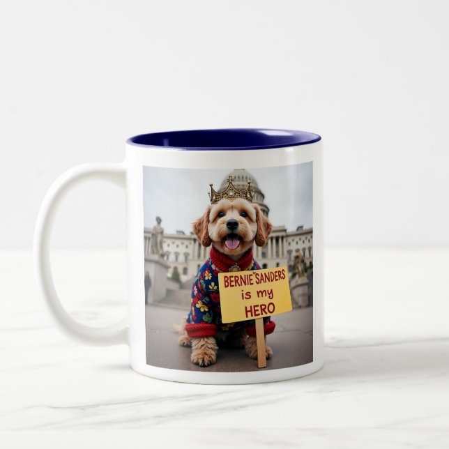 Bernie Sanders Is MY hero Fox Terrier protester Two-Tone Coffee Mug (Left)
