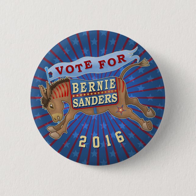 Bernie Sanders President 2016 Democrat Donkey 2 Pinback Button (Front)