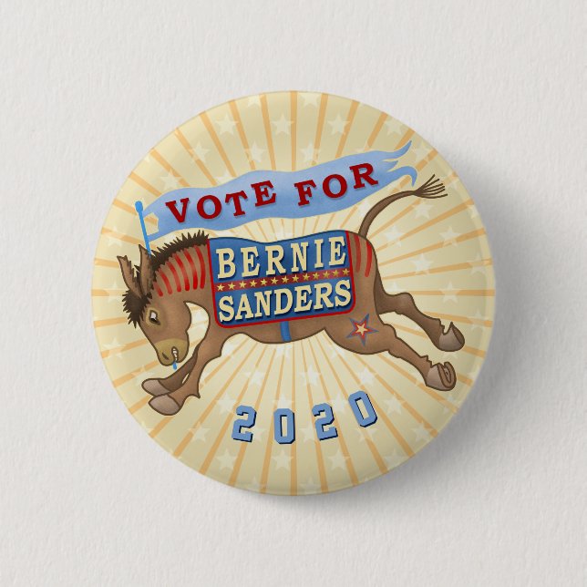 Bernie Sanders President 2020 Democrat Donkey v2 Button (Front)