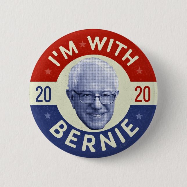 Bernie Sanders President 2020 Democrat Photo Retro Button (Front)