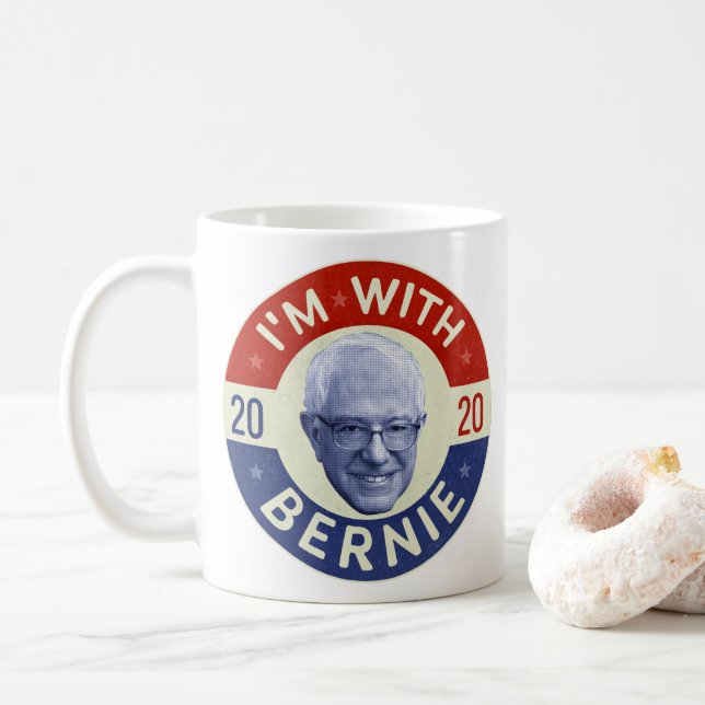 Bernie Sanders President 2020 Democrat Photo Retro Coffee Mug (With Donut)