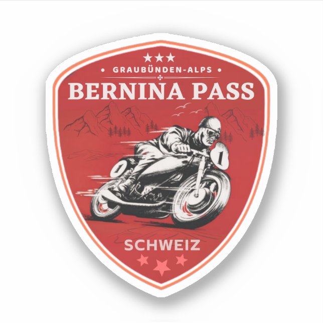 Bernina pass swiss–alps motorcycle tour sticker (Front)