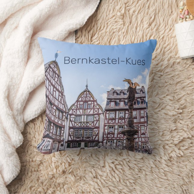 Bernkastel-Kues Historic Facades Germany Souvenir Throw Pillow (Blanket)