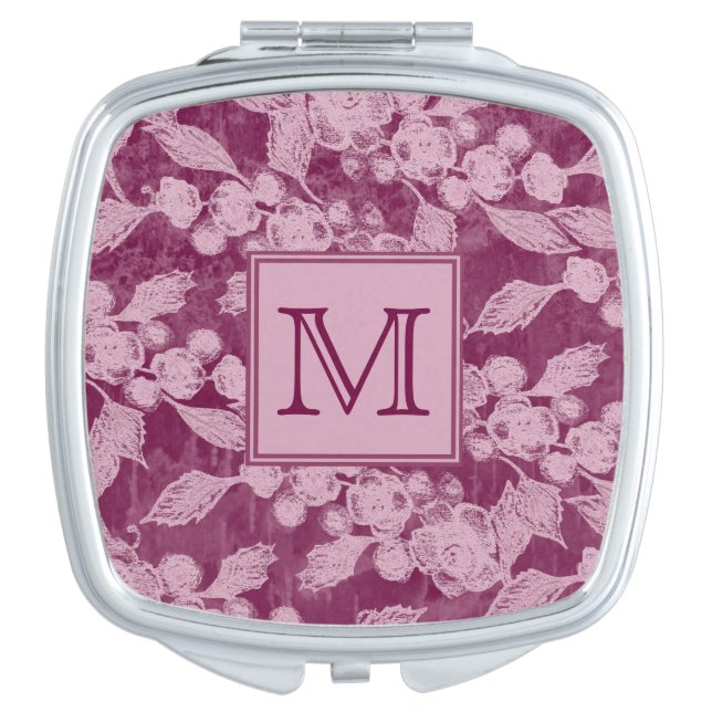 Berries and Blossoms Purple Floral Monogram Compact Mirror (Front)