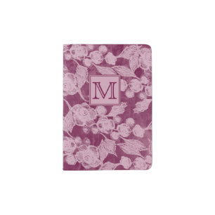 Berries and Blossoms Purple Floral Monogram Passport Holder