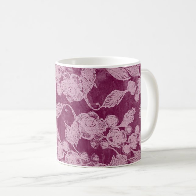 Berries and Blossoms Purple Floral Pattern Coffee Mug (Front Right)
