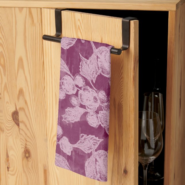 Berries and Blossoms Purple Floral Pattern Kitchen Towel (Thirds Fold)