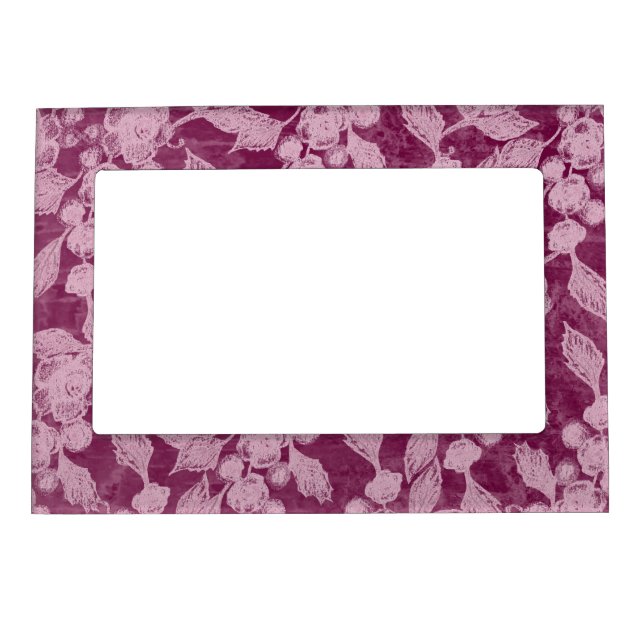 Berries and Blossoms Purple Floral Pattern Magnetic Frame (Front)