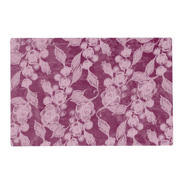 Berries and Blossoms Purple Floral Pattern Placemat (Front)