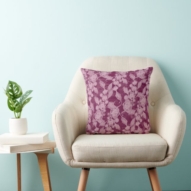 Berries and Blossoms Purple Floral Pattern Throw Pillow (Chair)