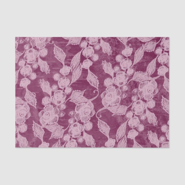 Berries and Blossoms Purple Floral Pattern  Tissue Paper (Front)
