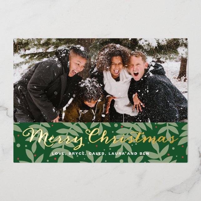 Berries and Boughs Christmas Foil Holiday Card (Front)