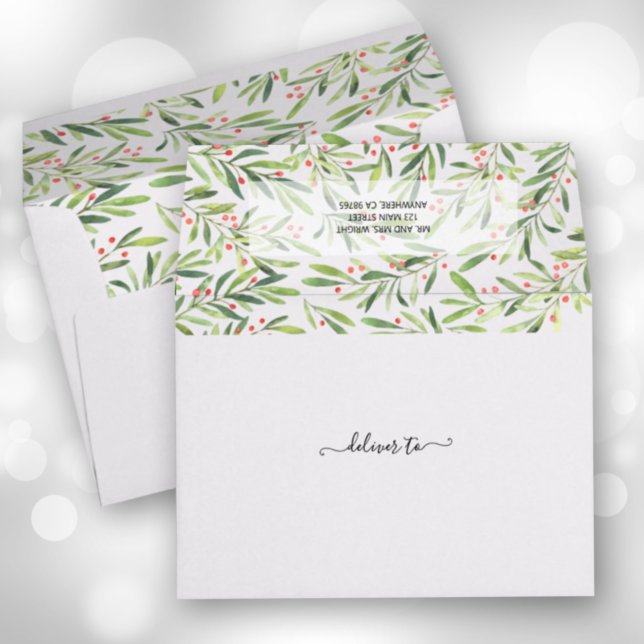 Berries and Branch Christmas Holiday 5x7 Envelope (Creator Uploaded)